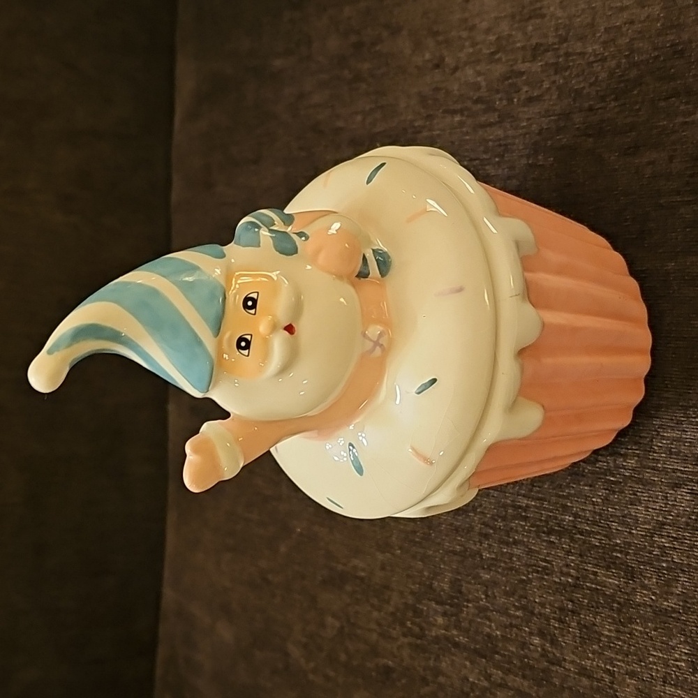 Pink And Teal Cupcake Santa Ceramic Candle/Trinket Jar